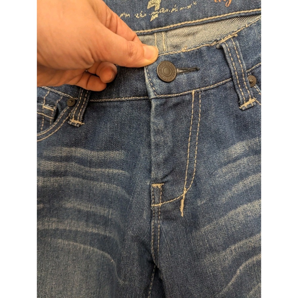 7 For All Mankind Dojo Jeans 28x34 Blue Medium Wash Straight Skinny Chain Sequin - Picture 3 of 16
